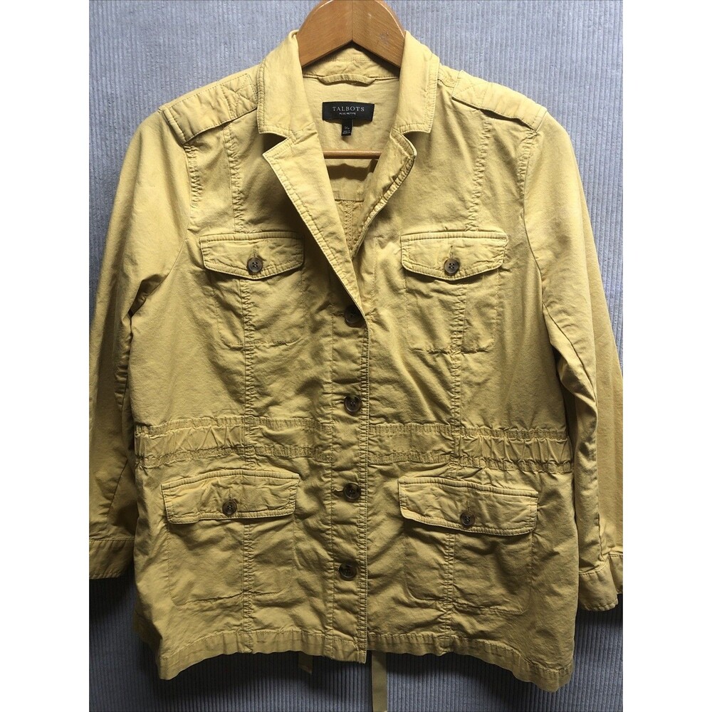 Talbots Jacket 1X Petite Mustard Distress Button Drawstring Casual Outerwear